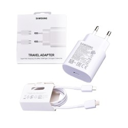 SAMSUNG FAST CHARGER ADAPTOR EP-TA800NB EGEU WITH CABLE TYPE C TO TYPE C 25W WHITE SAMSUNG FAST CHARGER ADAPTOR EP-TA800NB EGEU WITH CABLE TYPE C TO TYPE C 25W WHITE